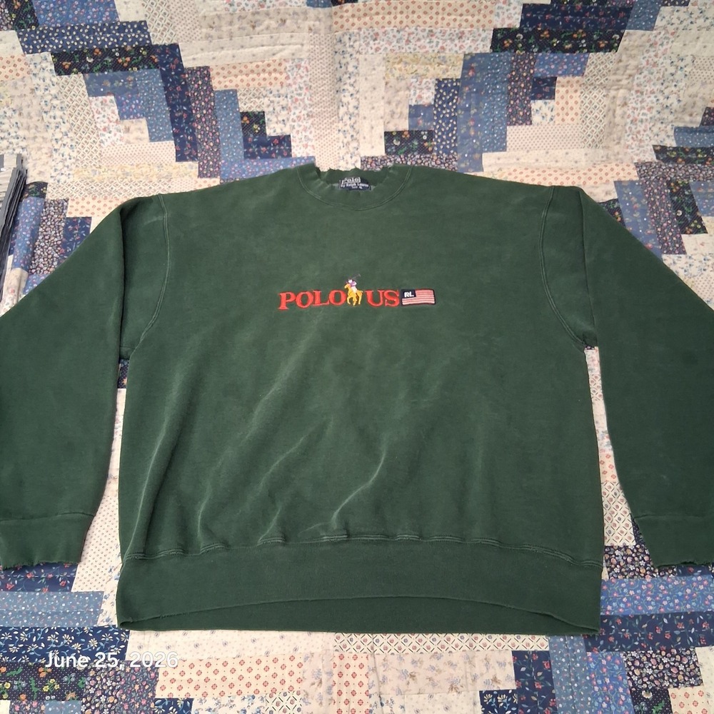 Vintage Polo Ralph Lauren Embroidered Pony Logo Spell Out Sweatshirt Large Green